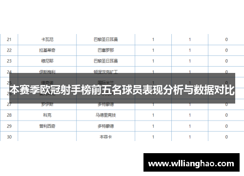 本赛季欧冠射手榜前五名球员表现分析与数据对比